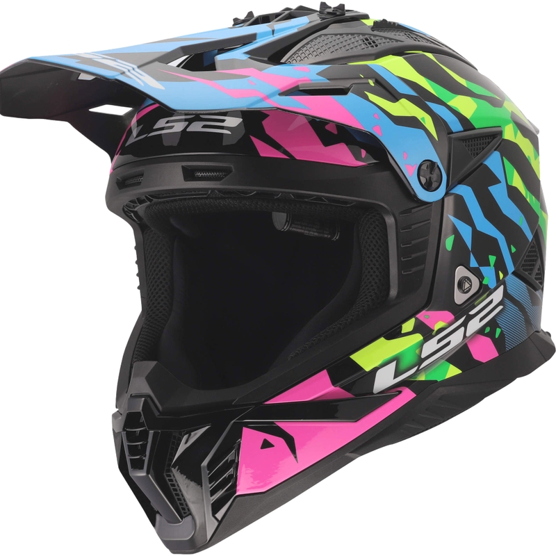 Motokrossi kiiver LS2 MX708 Fast II Grotesk läikiv sinine-roosa-roheline