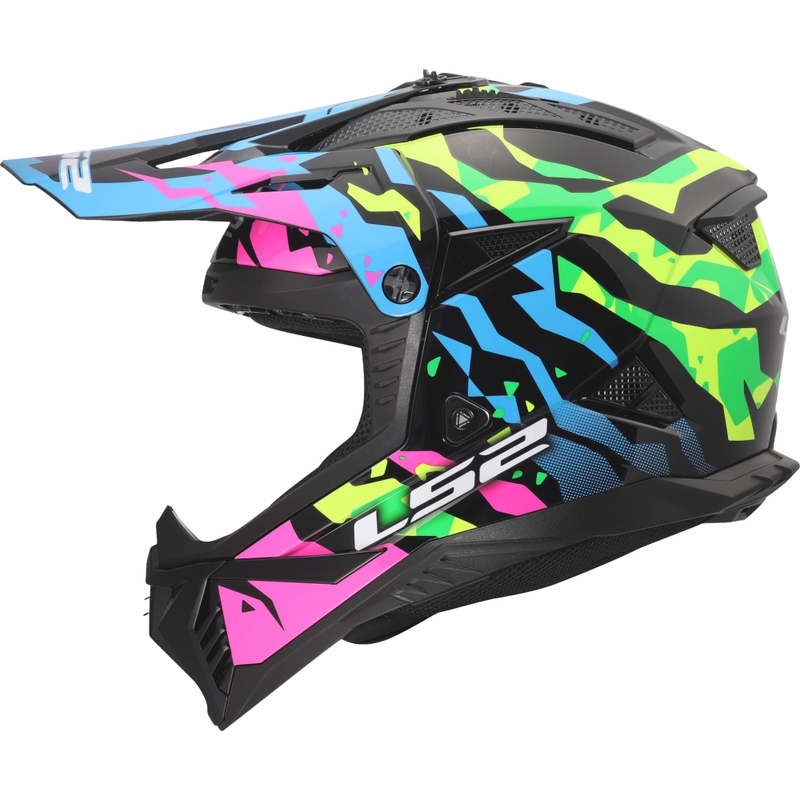 Motokrossi kiiver LS2 MX708 Fast II Grotesk läikiv sinine-roosa-roheline