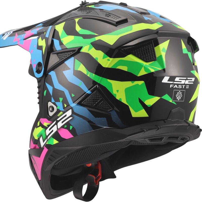 Motokrossi kiiver LS2 MX708 Fast II Grotesk läikiv sinine-roosa-roheline