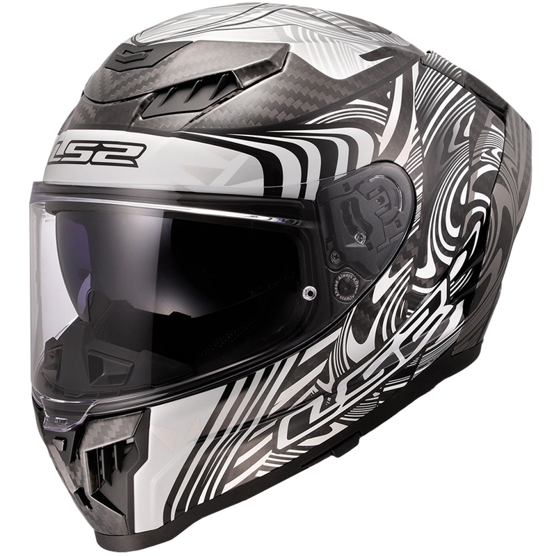 LS2 FF807 Dragon Carbon Enthum täismaski mootorratta kiiver, läikiv hõbedane