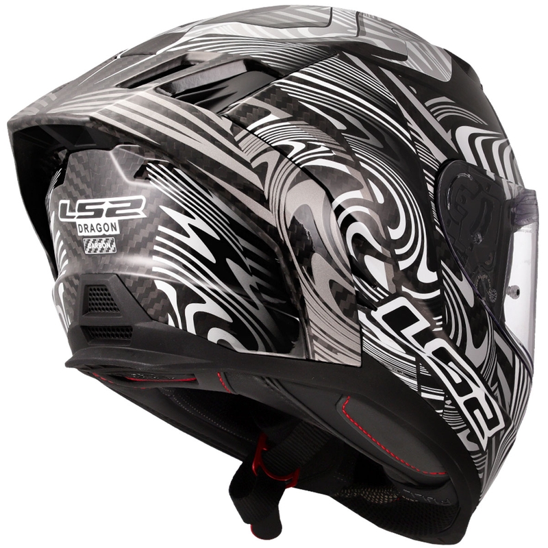 LS2 FF807 Dragon Carbon Enthum täismaski mootorratta kiiver, läikiv hõbedane