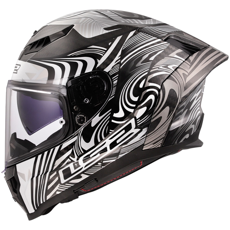 LS2 FF807 Dragon Carbon Enthum täismaski mootorratta kiiver, läikiv hõbedane