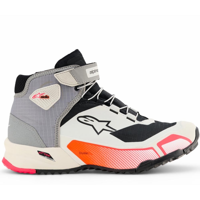 Alpinestars Stella CR-X Drystar naiste mootorrattasaapad valge-helehall-must-fluorestseeruv roosa