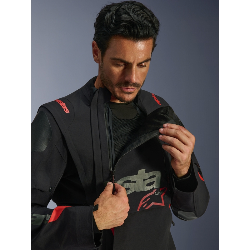 Alpinestars Halo PRO Drystar XF mootorratta jope must-tumehall-punane