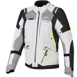 Alpinestars Stella Andes V4 Drystar naiste mootorratta jope tumehall-helehall-must-fluorestseeruv kollane