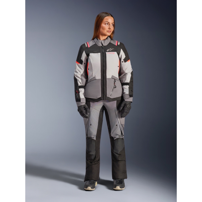 Alpinestars Stella Andes V4 Drystar naiste mootorratta jope tumehall-helehall-must-punane