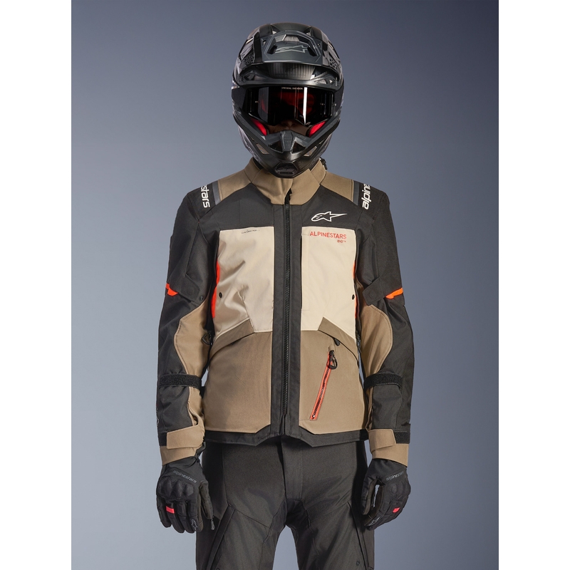 Alpinestars Andes V4 Drystar Mootorratta Jakk Kreem-Hele Pruun-Must-Fluo Oranž