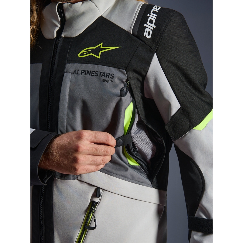 Alpinestars Andes V4 Drystar Mootorratta Jakk Tumehall-Helehall-Must-Fluorkollane