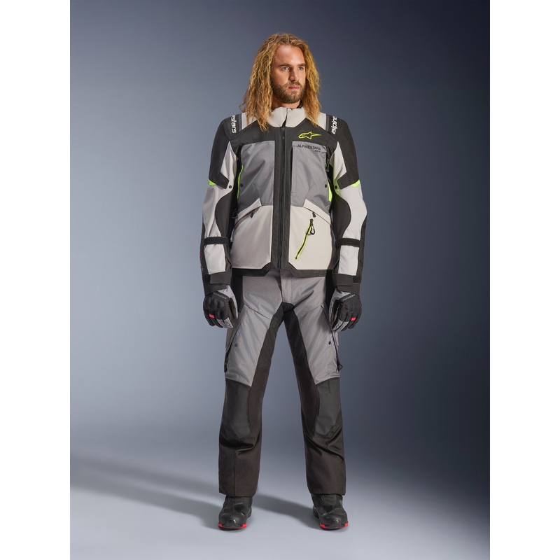 Alpinestars Andes V4 Drystar Mootorratta Jakk Tumehall-Helehall-Must-Fluorkollane
