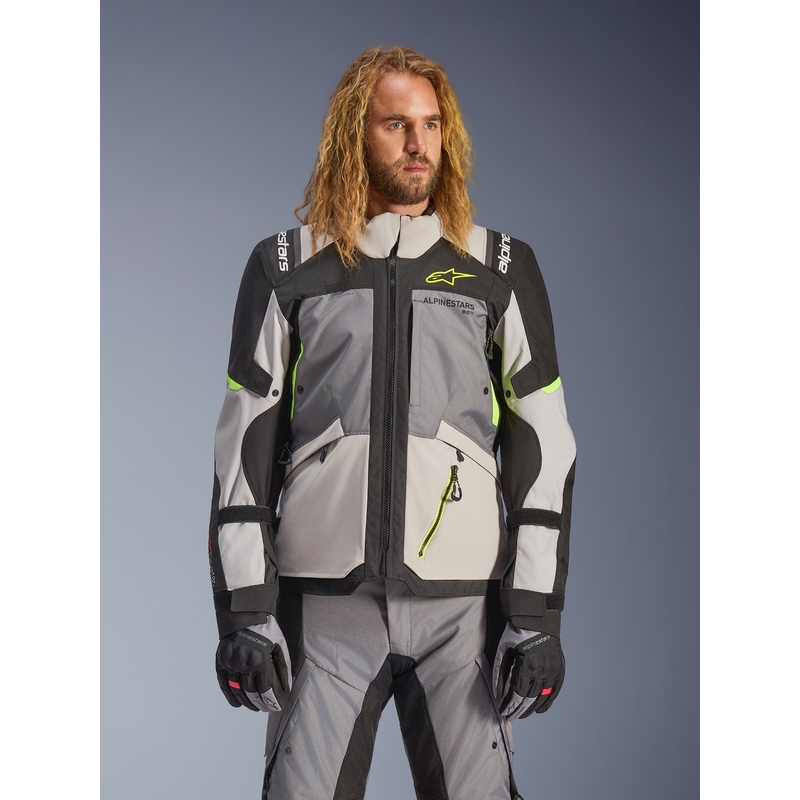 Alpinestars Andes V4 Drystar Mootorratta Jakk Tumehall-Helehall-Must-Fluorkollane