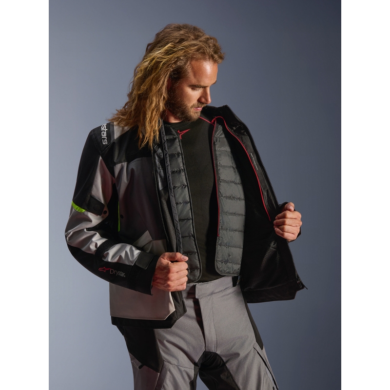 Alpinestars Andes V4 Drystar Mootorratta Jakk Tumehall-Helehall-Must-Fluorkollane