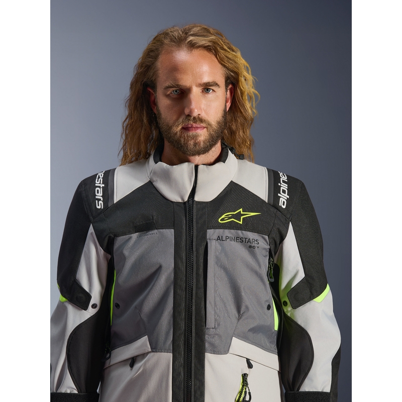Alpinestars Andes V4 Drystar Mootorratta Jakk Tumehall-Helehall-Must-Fluorkollane