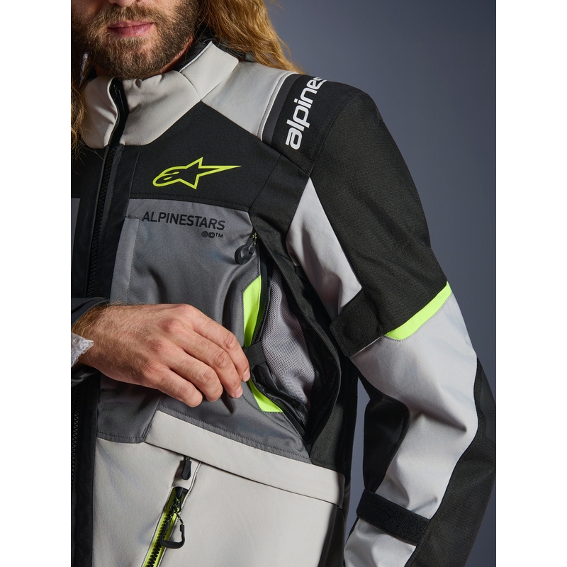 Alpinestars Andes V4 Drystar Mootorratta Jakk Tumehall-Helehall-Must-Fluorkollane