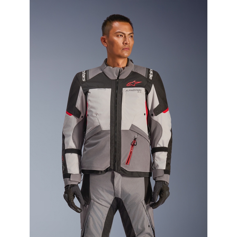 Alpinestars Andes V4 Drystar Mootorratta Jakk Tumehall-Helehall-Must-Punane