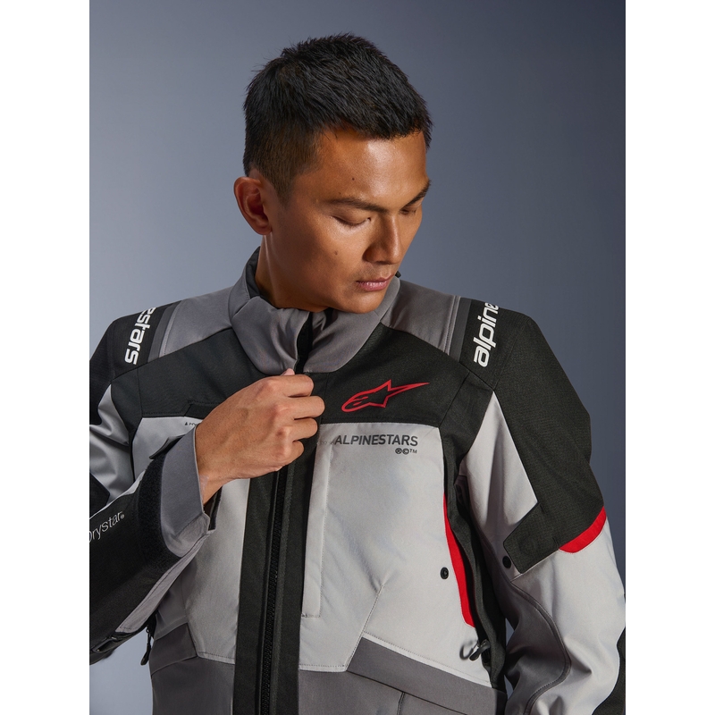 Alpinestars Andes V4 Drystar Mootorratta Jakk Tumehall-Helehall-Must-Punane