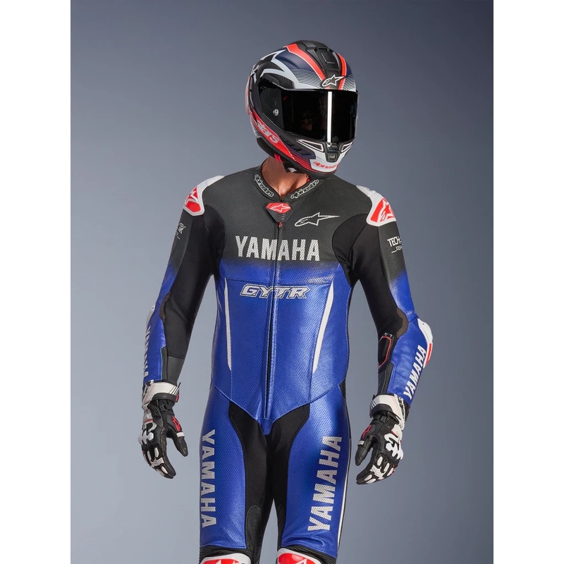 Nahkne mootorrattaülikond Alpinestars GP-R7 YAMAHA GYTR TECH-AIR kollektsioonile, ühildub sini-must-valge-punase värvidega