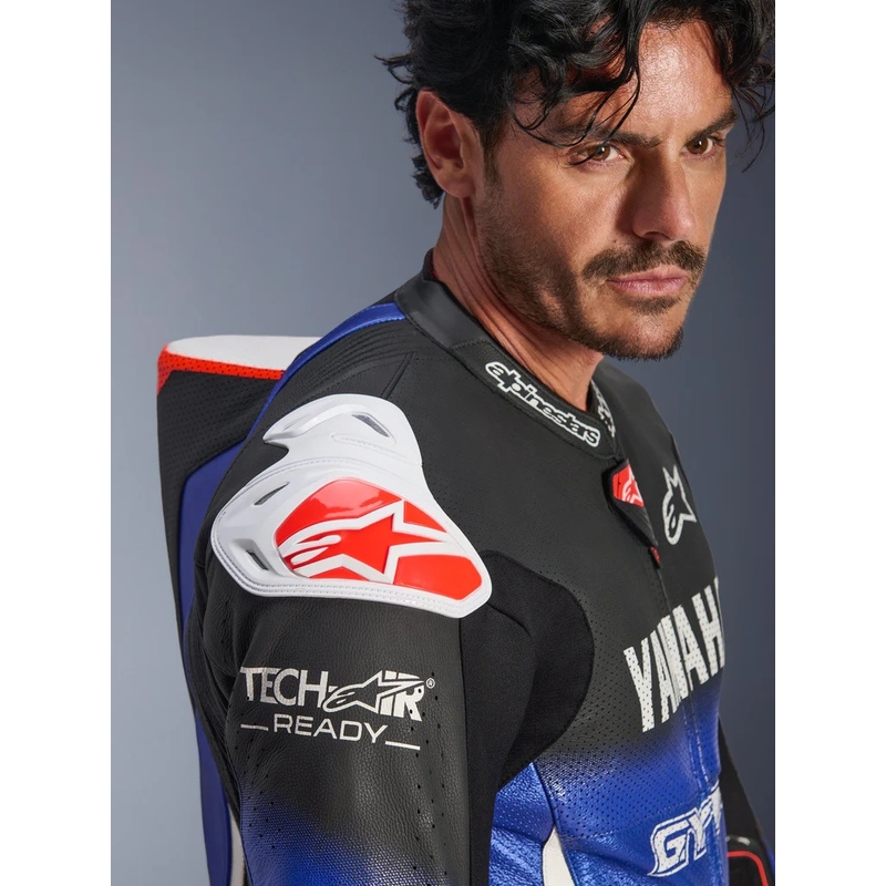 Nahkne mootorrattaülikond Alpinestars GP-R7 YAMAHA GYTR TECH-AIR kollektsioonile, ühildub sini-must-valge-punase värvidega
