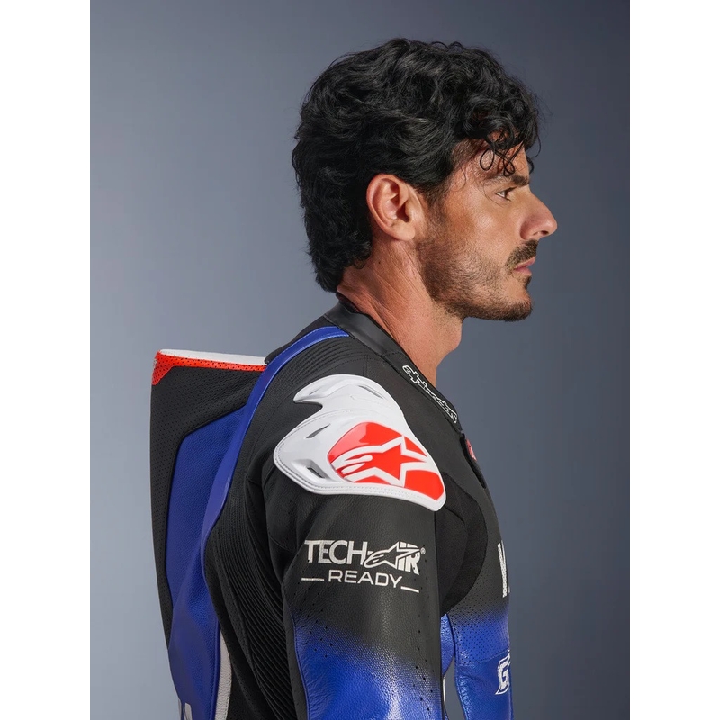 Nahkne mootorrattaülikond Alpinestars GP-R7 YAMAHA GYTR TECH-AIR kollektsioonile, ühildub sini-must-valge-punase värvidega