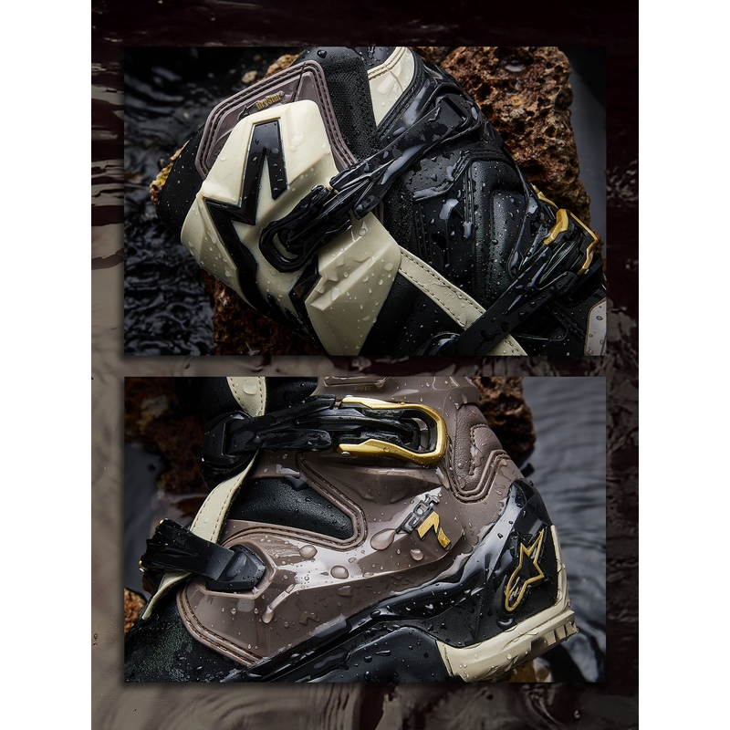 Alpinestars TECH 7 Enduro Drystar mootorrattasaapad must-tumehall-kuldne