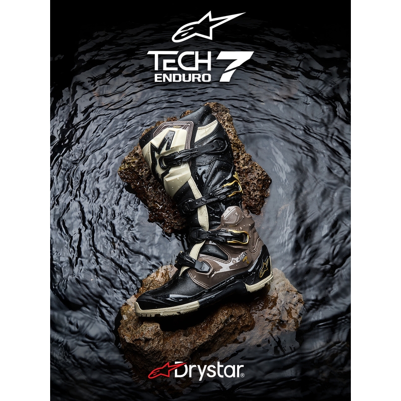 Alpinestars TECH 7 Enduro Drystar mootorrattasaapad must-tumehall-kuldne
