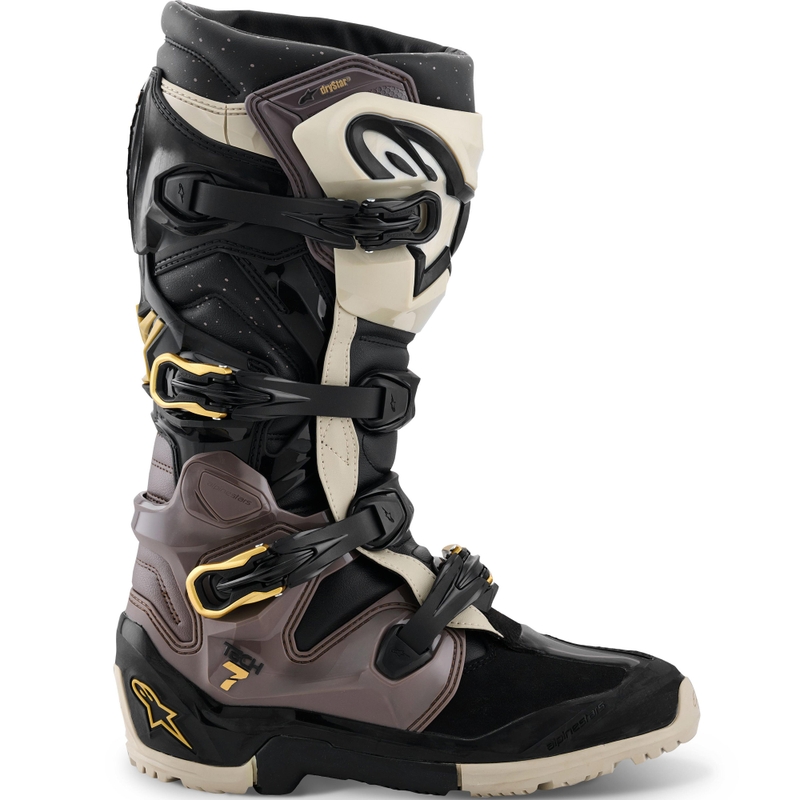 Alpinestars TECH 7 Enduro Drystar mootorrattasaapad must-tumehall-kuldne