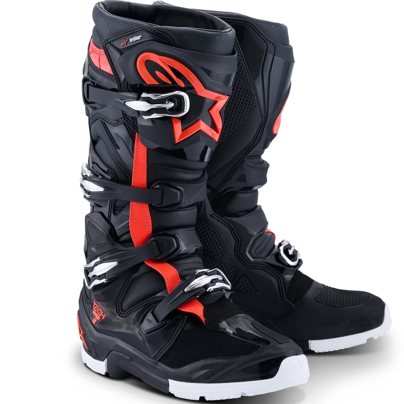 Alpinestars TECH 7 Enduro Drystar mootorrattasaapad must-fluorestseeriv punane-valge