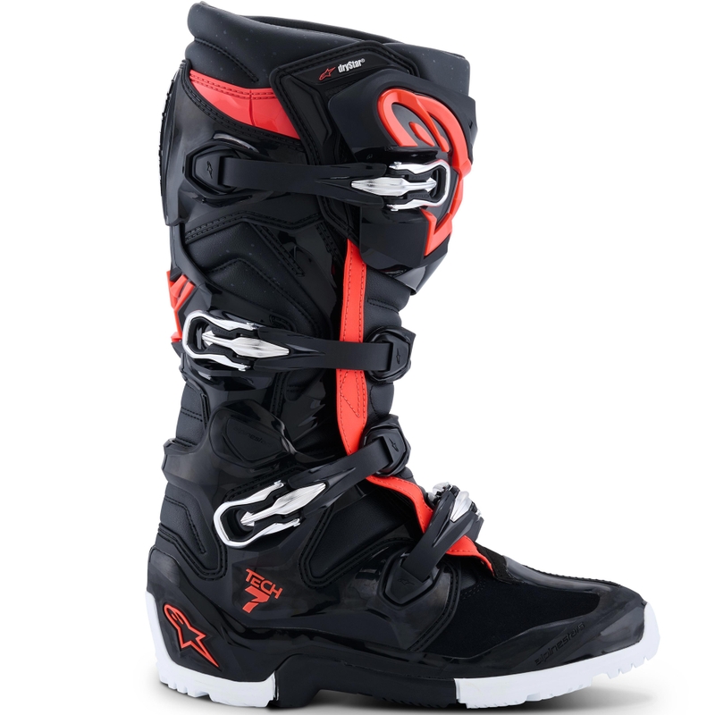 Alpinestars TECH 7 Enduro Drystar mootorrattasaapad must-fluorestseeriv punane-valge