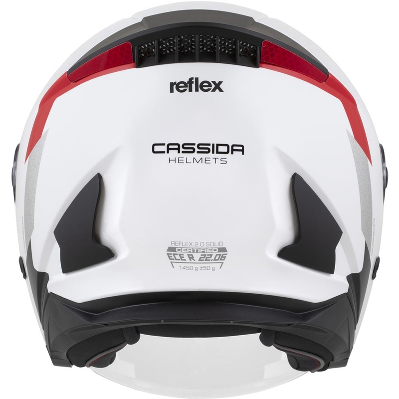 Cassida Reflex 2.0 turvakiiver avatud näoga mootorrattale, valge-punane-hall-helkiv hõbedane