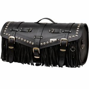 Nahkne mootorrattakohver luku, neetide ja narmastega RSA K183 must