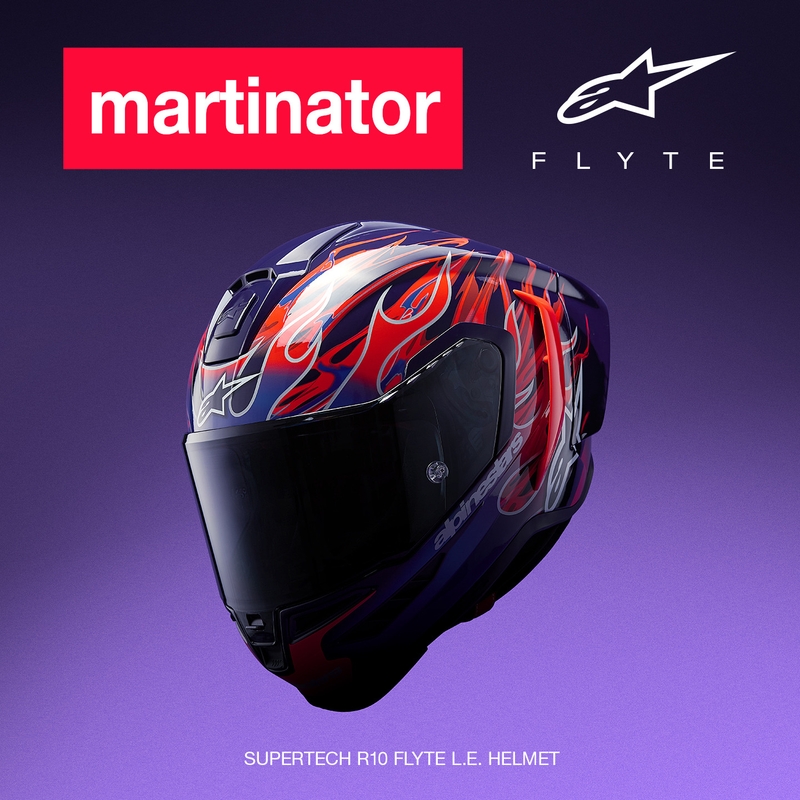 Alpinestars Supertech R-10 Flyte täismaskiiver, piiratud väljaanne, Jorge Martin, lilla-punane