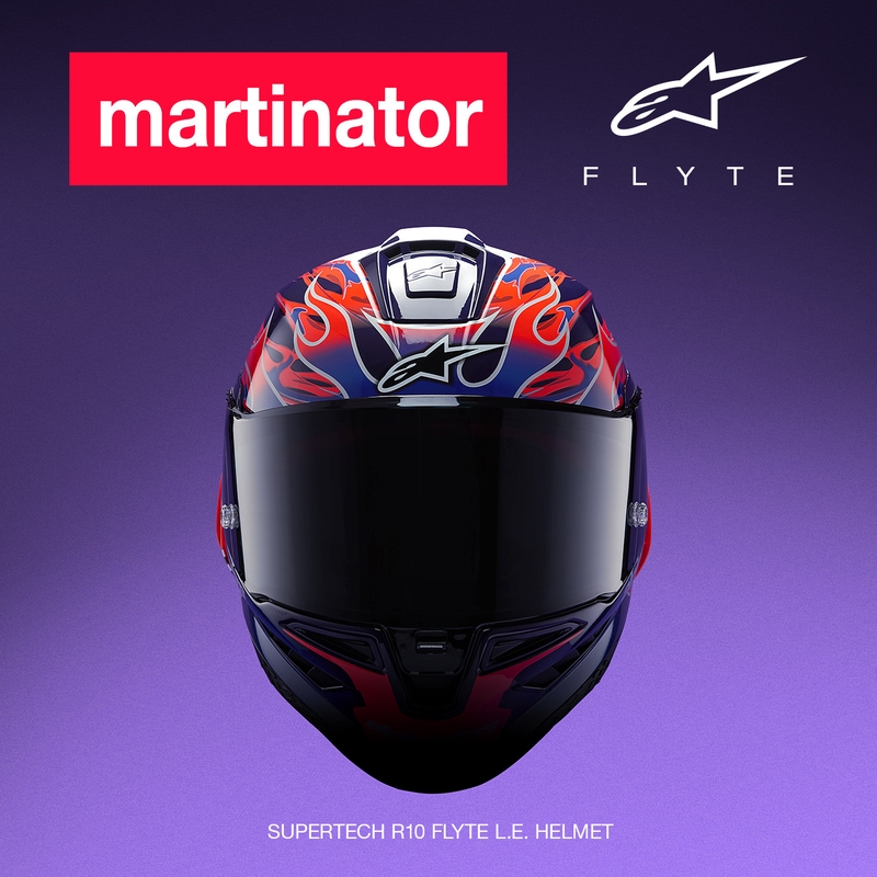 Alpinestars Supertech R-10 Flyte täismaskiiver, piiratud väljaanne, Jorge Martin, lilla-punane