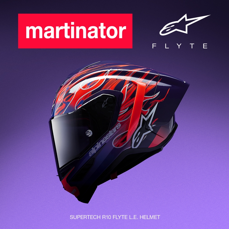 Alpinestars Supertech R-10 Flyte täismaskiiver, piiratud väljaanne, Jorge Martin, lilla-punane