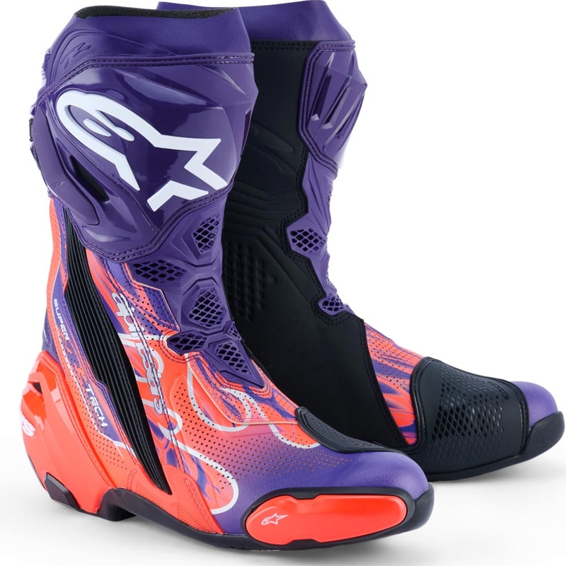 Alpinestars Supertech R ventileeritavad Flyte mootorrattasaapad, piiratud väljaanne, Jorge Martin lilla-punane-must