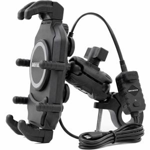 Vibratsioonivastane telefonihoidik juhtmevaba laadija ja USB-C pesaga MotoZem M26-C1 must