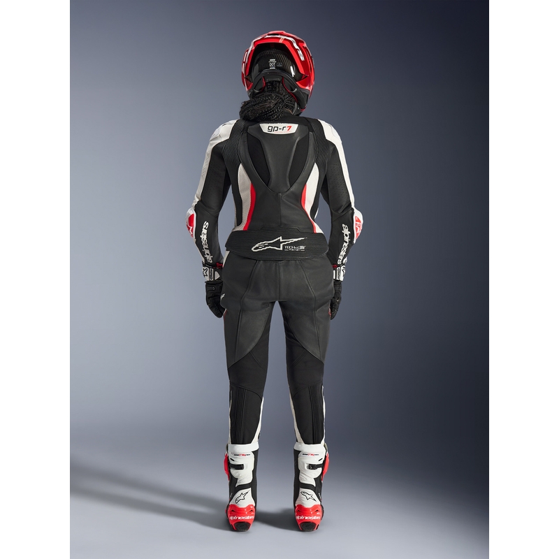 Naiste kaheosaline nahkne mootorrattaülikond Alpinestars Stella GP-R7 must-valge-fluopunane