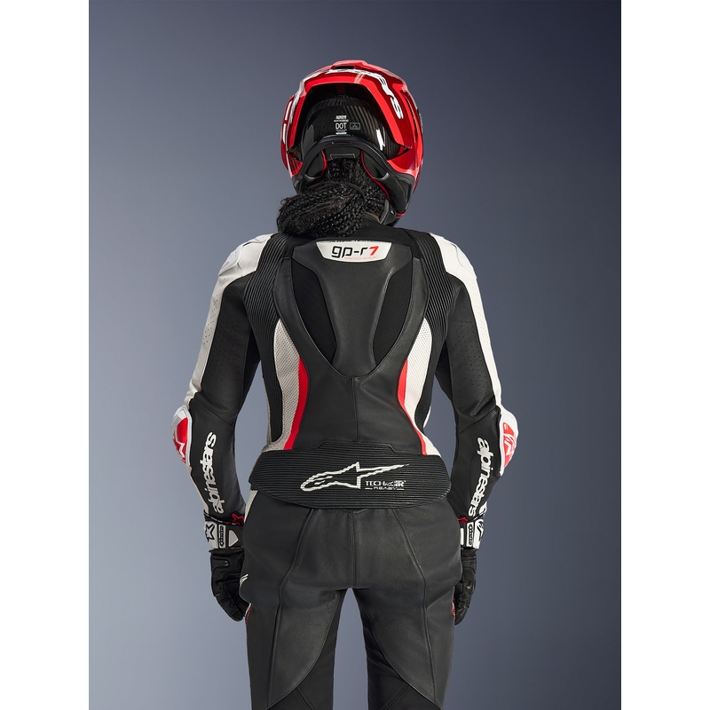 Naiste kaheosaline nahkne mootorrattaülikond Alpinestars Stella GP-R7 must-valge-fluopunane