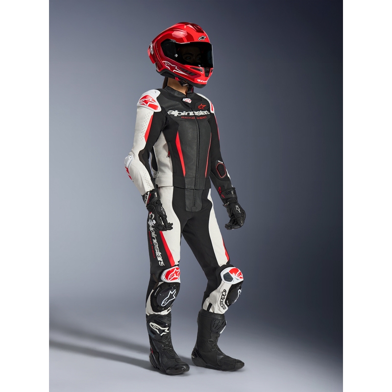 Naiste kaheosaline nahkne mootorrattaülikond Alpinestars Stella GP-R7 must-valge-fluopunane