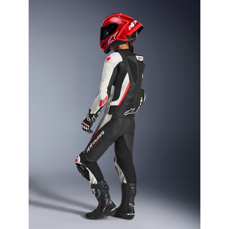 Naiste kaheosaline nahkne mootorrattaülikond Alpinestars Stella GP-R7 must-valge-fluopunane