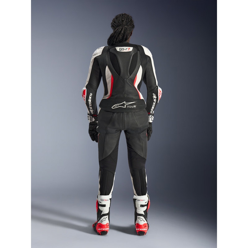 Naiste kaheosaline nahkne mootorrattaülikond Alpinestars Stella GP-R7 must-valge-fluopunane
