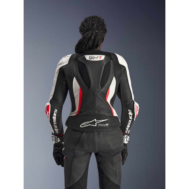 Naiste kaheosaline nahkne mootorrattaülikond Alpinestars Stella GP-R7 must-valge-fluopunane