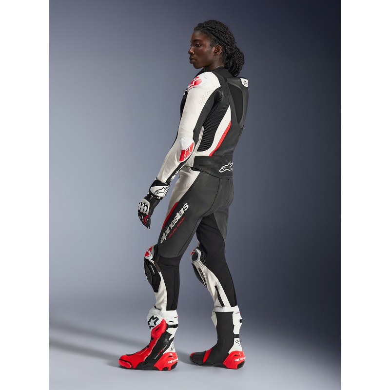 Naiste kaheosaline nahkne mootorrattaülikond Alpinestars Stella GP-R7 must-valge-fluopunane