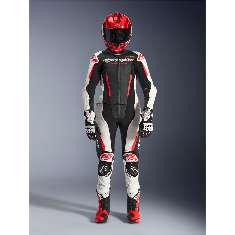 Naiste kaheosaline nahkne mootorrattaülikond Alpinestars Stella GP-R7 must-valge-fluopunane