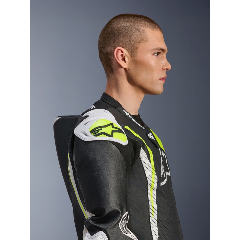 Alpinestars GP TECH V5 nahkkombinesoon must-valge-fluorestseeruv kollane