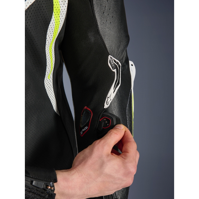 Alpinestars GP TECH V5 nahkkombinesoon must-valge-fluorestseeruv kollane