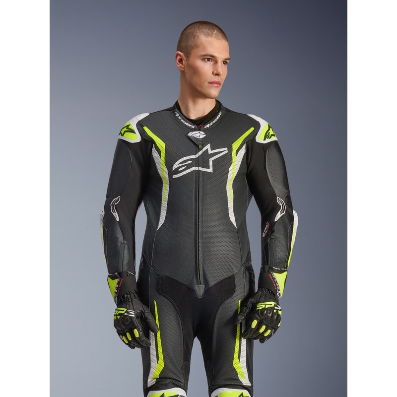Alpinestars GP TECH V5 nahkkombinesoon must-valge-fluorestseeruv kollane
