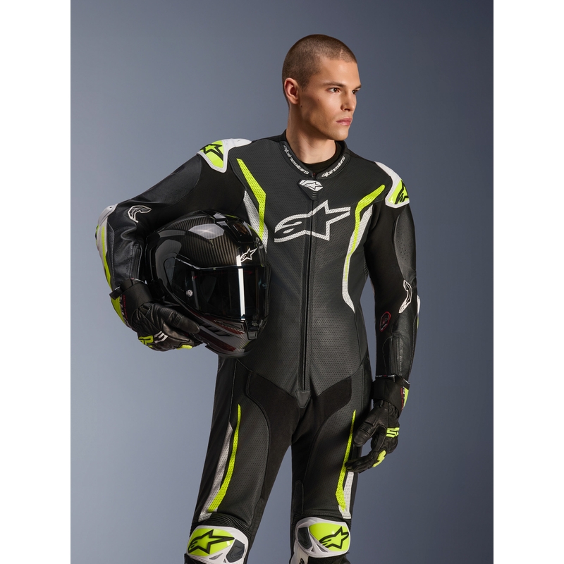 Alpinestars GP TECH V5 nahkkombinesoon must-valge-fluorestseeruv kollane