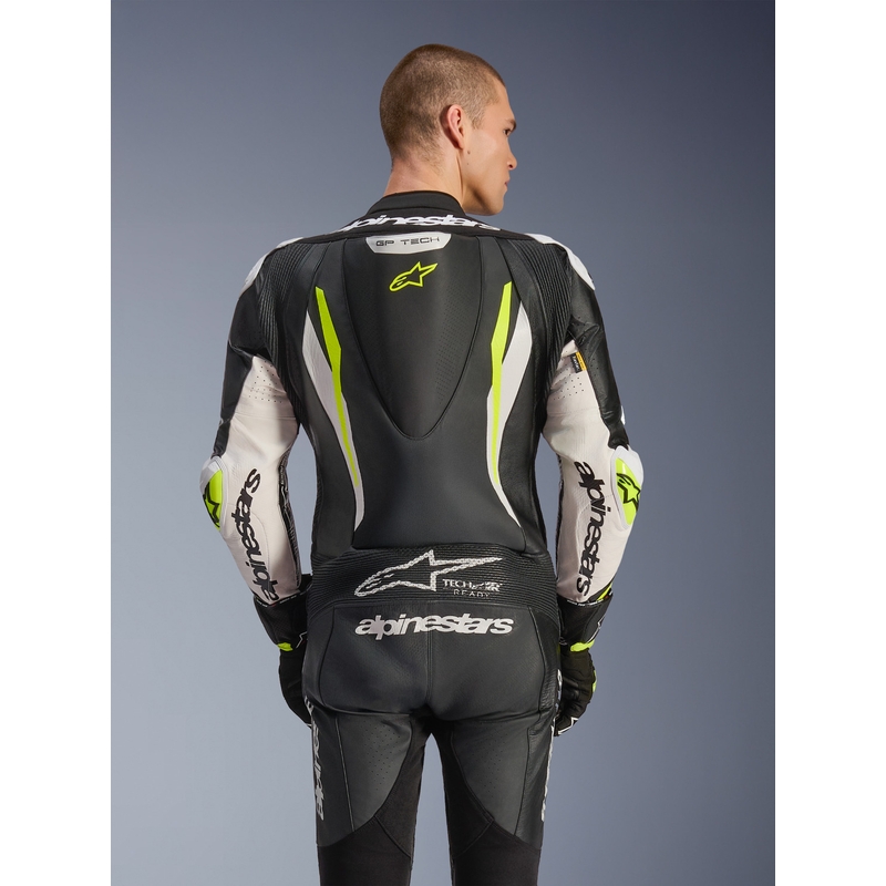 Alpinestars GP TECH V5 nahkkombinesoon must-valge-fluorestseeruv kollane