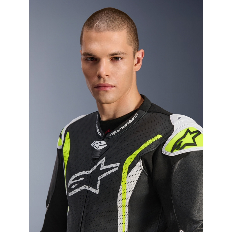Alpinestars GP TECH V5 nahkkombinesoon must-valge-fluorestseeruv kollane
