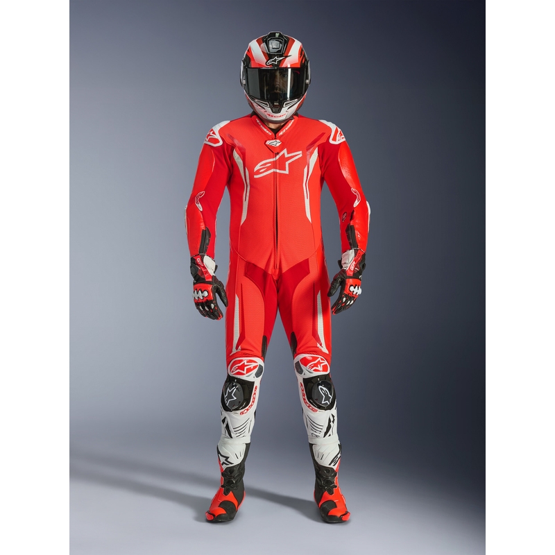 Alpinestars GP TECH V5 ühes tükis mootorratta nahkkombinesoon fluo punane-punane-valge