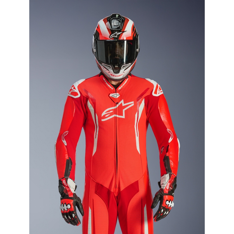 Alpinestars GP TECH V5 ühes tükis mootorratta nahkkombinesoon fluo punane-punane-valge